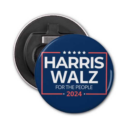 Harris Waltz 2024 Verkiezingen Kamala Harris Tim W Button Flesopener (Voorkant)