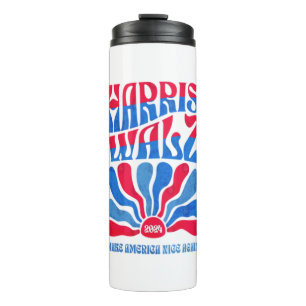 Harris Walz 2024  Boho Groovy Retro rood Blu Thermosbeker