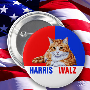 Harris Walz 2024 - Kat rood blauw Ronde Button 5,7 Cm