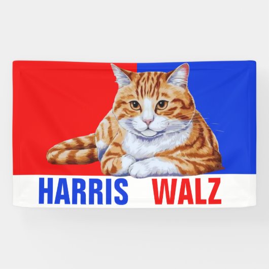 Harris Walz 2024 - Kat rood blauw Spandoek (Horizontaal)