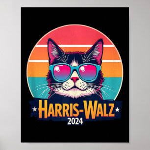 Harris Walz 2024 Kat Zonnebril Retro Vintage Poster