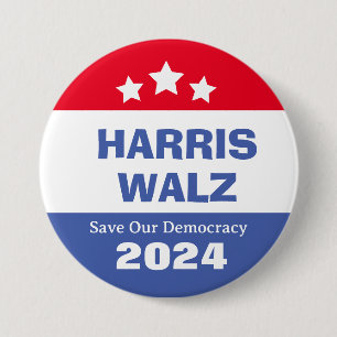 Harris Walz 2024: Red onze democratie Ronde Button 7,6 Cm