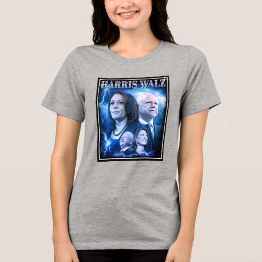 Harris Walz 2024 Retro 90s Style Tri-Blend Shirt (Voorkant)