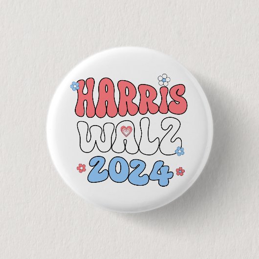 Harris Walz 2024 Retro Hippie Style Ronde Button 3,2 Cm (Voorkant)