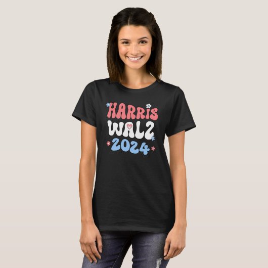 Harris Walz 2024 Retro Hippie Style T-shirt (Voorkant volledig)