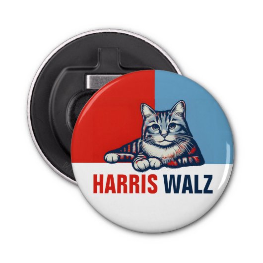 Harris Walz 2024 - Rood Blauw Button Flesopener (Voorkant)