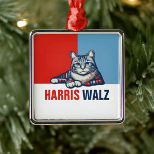 Harris Walz 2024 - Rood Blauw Metalen Ornament