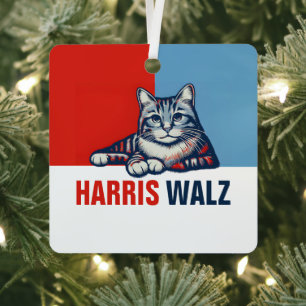 Harris Walz 2024 - Rood Blauw Metalen Ornament