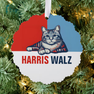Harris Walz 2024 - Rood Blauw Ornament Kaart
