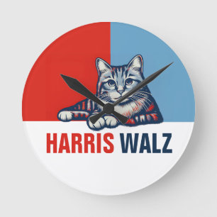 Harris Walz 2024 - Rood Blauw Ronde Klok