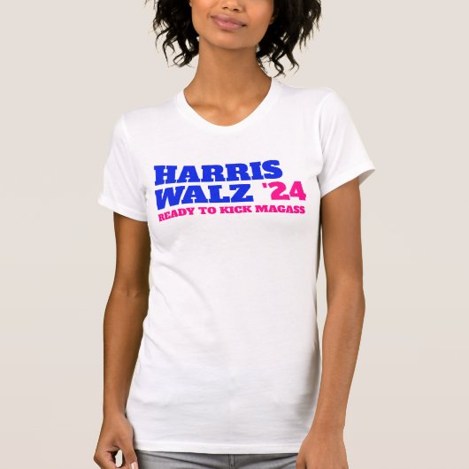 Harris Walz 2024 Roze en blauw T-shirt (Voorkant)