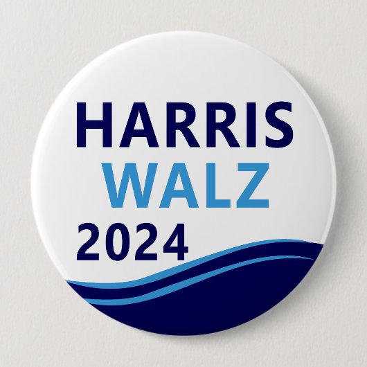 Harris Walz 2024 voor President Blue Wave Button (Voorkant)