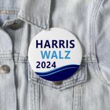 Harris Walz 2024 voor President Blue Wave Button