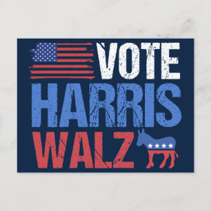Harris Walz Democraat Donkey Amerikaanse vlag Briefkaart