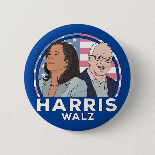 Harris Walz Election Ronde Button 5,7 Cm (Voorkant)