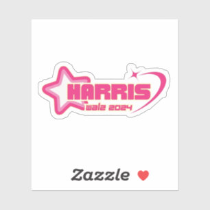 Harris Walz Girly Pink Stars and Hearts President Sticker
