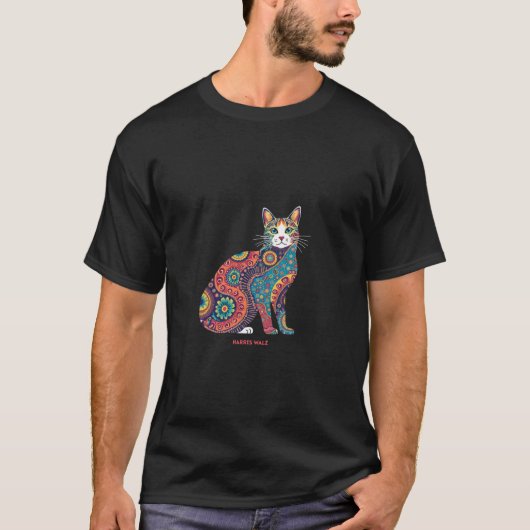 HARRIS WALZ Psychedelic Cat Mandala T Shirt (Voorkant)