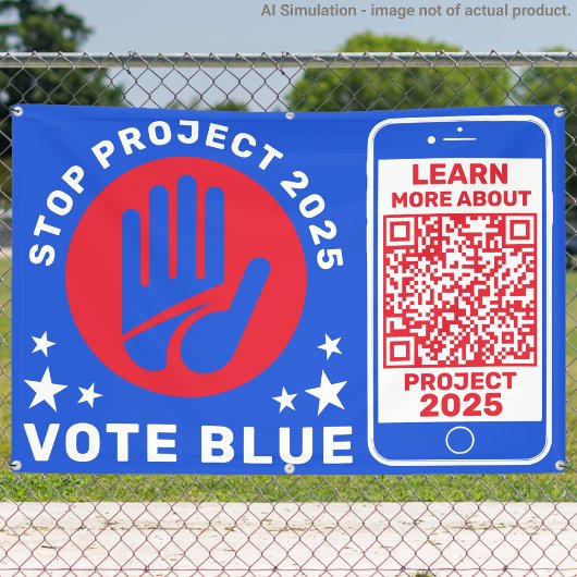 Harris Walz stemt blauw 'Stop Project 2025!' QR-co Spandoek