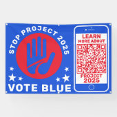 Harris Walz stemt blauw 'Stop Project 2025!' QR-co Spandoek (Horizontaal)