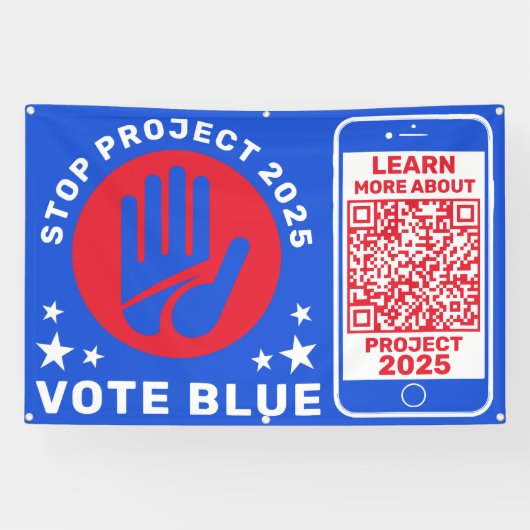 Harris Walz stemt blauw 'Stop Project 2025!' QR-co Spandoek (Horizontaal)