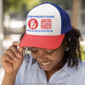 Harris/Walz 'Stop Project 2025!' Stem op blauwe QR Trucker Pet