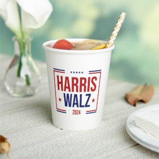 Harris Walz verkiezingscampagne Papieren Bekers