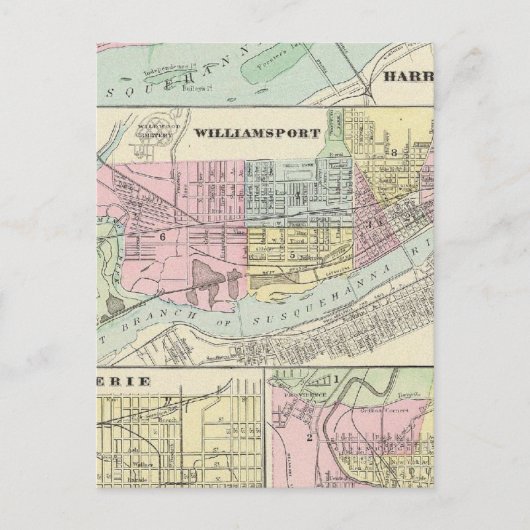 Harrisburg, Williamsport, Erie, Scranton Briefkaart (Voorkant)