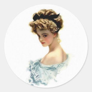 Harrison Fisher meisje in blauw Ronde Sticker