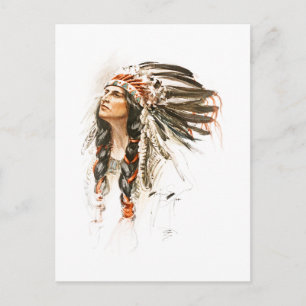 Harrison Fisher Song Hiawatha Indian head dress 1 Briefkaart
