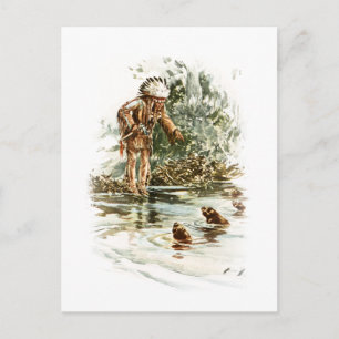 Harrison Fisher Song van Hiawatha Red Indian Otter Briefkaart
