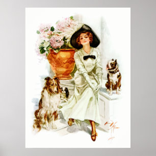 Harrison Fisher Vrouw met drie honden Poster