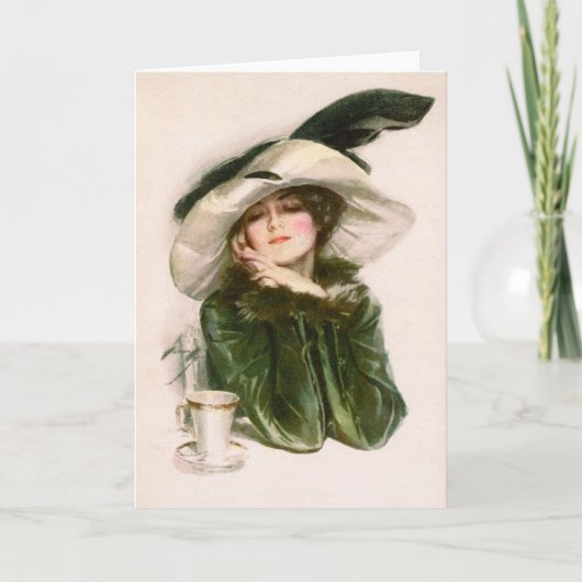 Harrison Fisher's 'Contentment' & Koffiegroet Kaart (Voorkant)