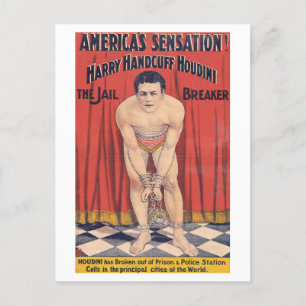 Harry Handcuff Houdini, de gevangenisbreker 1900 Briefkaart