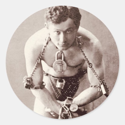Harry Houdini (c.1899) Ronde Sticker (Voorkant)