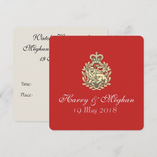 Harry Meghan Royal Mariage Red Invitation (Carré) (Devant / Derrière)