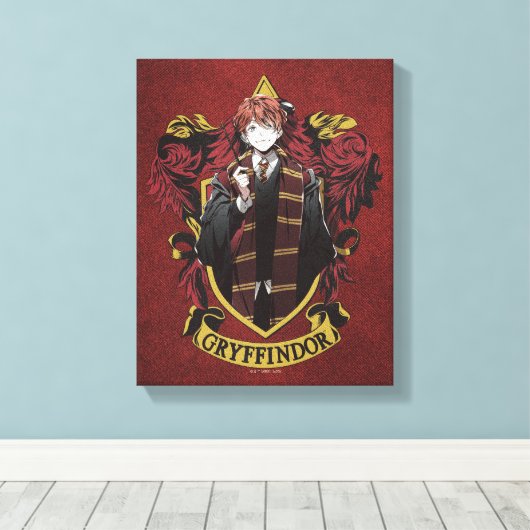 HARRY POTTER™ | Anime Ron Weasley House Crest Canvas Afdruk (Insitu (Houten vloer))