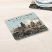 Harry Potter Bruiloft | Hogwarts Kasteel Vierkante Kartonnen Onderzetter (Schuin)