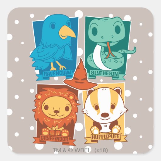 HARRY POTTER™ | CARTOON HOGWARTS™ HUISEN VIERKANTE STICKER (Voorkant)