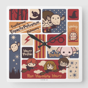 Harry Potter Cartoon Scenes Pattern Vierkante Klok
