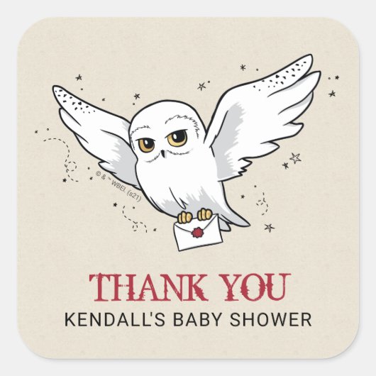 Harry Potter | Hedwig Baby shower Hartelijk dank Vierkante Sticker (Voorkant)