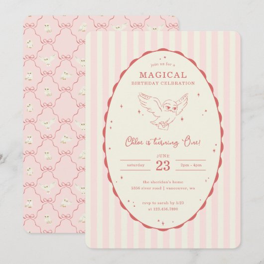 Harry Potter Hedwig Pink Magical Birthday Kaart (Voorkant / Achterkant)