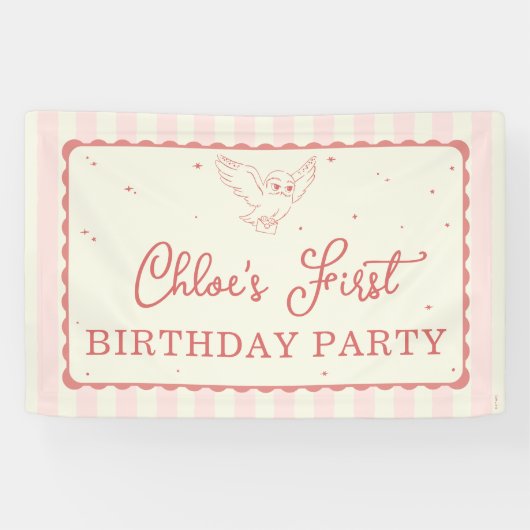 Harry Potter Hedwig Pink Stripe Birthday Spandoek (Horizontaal)