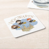 HARRY POTTER™, Hermelien & Ron Fly Over Zweinstein Vierkante Kartonnen Onderzetter (Schuin)