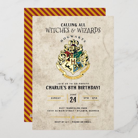Harry Potter Hogwarts Crest Birthday Folie Uitnodiging (Voorkant / Achterkant)