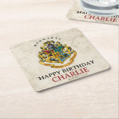 Harry Potter Hogwarts Crest Birthday Vierkante Kartonnen Onderzetter (Schuin)