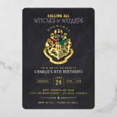 Harry Potter Hogwarts Crest Chalkboard Birthday Folie Uitnodiging (Voorkant)