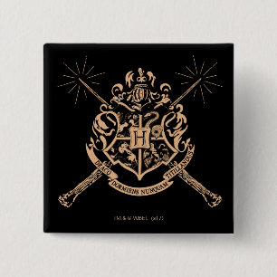 Harry Potter   Hogwarts Crossed Wands Crest Vierkante Button 5,1 Cm