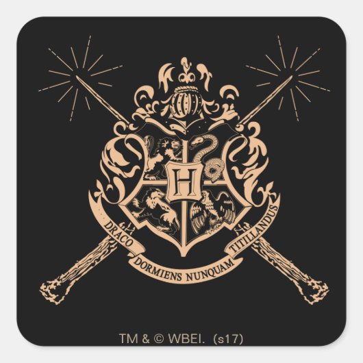 Harry Potter | Hogwarts Crossed Wands Crest Vierkante Sticker (Voorkant)