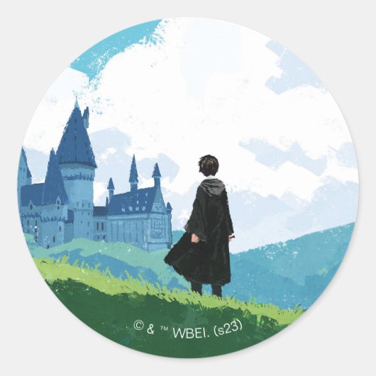 HARRY POTTER™ over het HOGWARTS™ Castle Ronde Sticker (Voorkant)