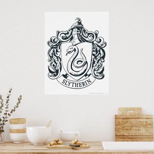 Harry Potter | Slytherin Crest - Zwart-wit Poster (Keuken)